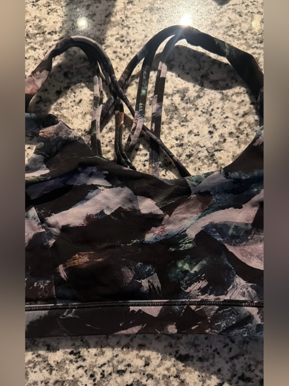 lululemon athletica Black Abstract Print Strappy Crop Top